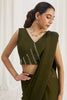 Stunning Olive Green Organza Pre-Stitched Saree With Blouse