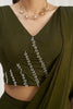 Stunning Olive Green Organza Pre-Stitched Saree With Blouse