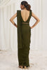 Stunning Olive Green Organza Pre-Stitched Saree With Blouse