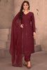 Wonderful Maroon Sequins Georgette Palazzo Suit With Dupatta