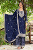 Wonderful Navy Blue Sequins Chinon Function Wear Sharara Suit