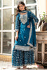 Shocking Teal Blue Sequins Chinon Event Wear Sharara Suit With Dupatta