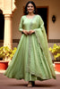 Awesome Pista Green Sequins Embroidered Silk Traditional Gown With Dupatta