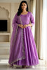 Amazing Purple Zari Embroidered Silk Reception Wear Gown With Dupatta