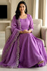 Amazing Purple Zari Embroidered Silk Reception Wear Gown With Dupatta