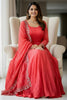 Bewitching Red Zari Embroidered Silk Festival Wear Gown With Dupatta