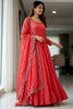 Bewitching Red Zari Embroidered Silk Festival Wear Gown With Dupatta