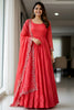 Bewitching Red Zari Embroidered Silk Festival Wear Gown With Dupatta