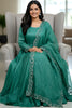 Spectacular Teal Green Sequins Embroidered Silk Gown With Dupatta