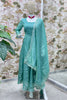 Spectacular Teal Green Sequins Embroidered Silk Gown With Dupatta