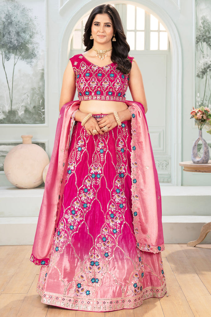 Precious Hot Pink Sequins Chinon Wedding Lehenga Choli