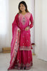 Adorable Pink Sequins Chinon Reception Wear Sharara Suit With Dupatta