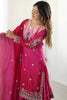 Adorable Pink Sequins Chinon Reception Wear Sharara Suit With Dupatta
