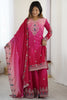 Adorable Pink Sequins Chinon Reception Wear Sharara Suit With Dupatta