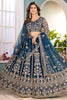 Superb Teal Blue Net Embroidered Engagement Wear Lehenga Choli