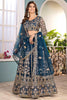Superb Teal Blue Net Embroidered Engagement Wear Lehenga Choli