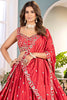 Delightful Coral Red Sequins Chinon Sangeet Wear Lehenga Choli With Dupatta