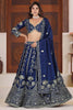 Pretty Blue Embroidered Chinon Designer Lehenga Choli With Dupatta