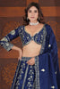 Pretty Blue Embroidered Chinon Designer Lehenga Choli With Dupatta