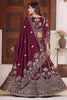 Mesmerizing Wine Multi-Thread Work Chinon Wedding Wear Lehenga Choli