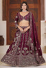 Mesmerizing Wine Multi-Thread Work Chinon Wedding Wear Lehenga Choli