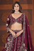 Mesmerizing Wine Multi-Thread Work Chinon Wedding Wear Lehenga Choli
