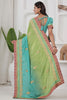 Precious Green Coding Work Chinon Engagement Wear Saree With Blouse