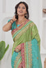 Precious Green Coding Work Chinon Engagement Wear Saree With Blouse