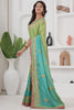 Precious Green Coding Work Chinon Engagement Wear Saree With Blouse