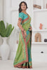 Precious Green Coding Work Chinon Engagement Wear Saree With Blouse
