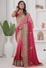 Elegant Red Coding Work Chinon Wedding Saree With Blouse