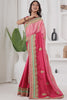 Elegant Red Coding Work Chinon Wedding Saree With Blouse