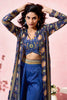 Fabulous Blue Printed Crepe Designer Crop Top Palazzo With Shrug