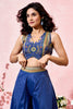 Fabulous Blue Printed Crepe Designer Crop Top Palazzo With Shrug