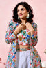 Ravishing White Printed Crepe Party Wear Crop Top Palazzo With Shrug