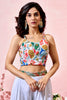 Ravishing White Printed Crepe Party Wear Crop Top Palazzo With Shrug