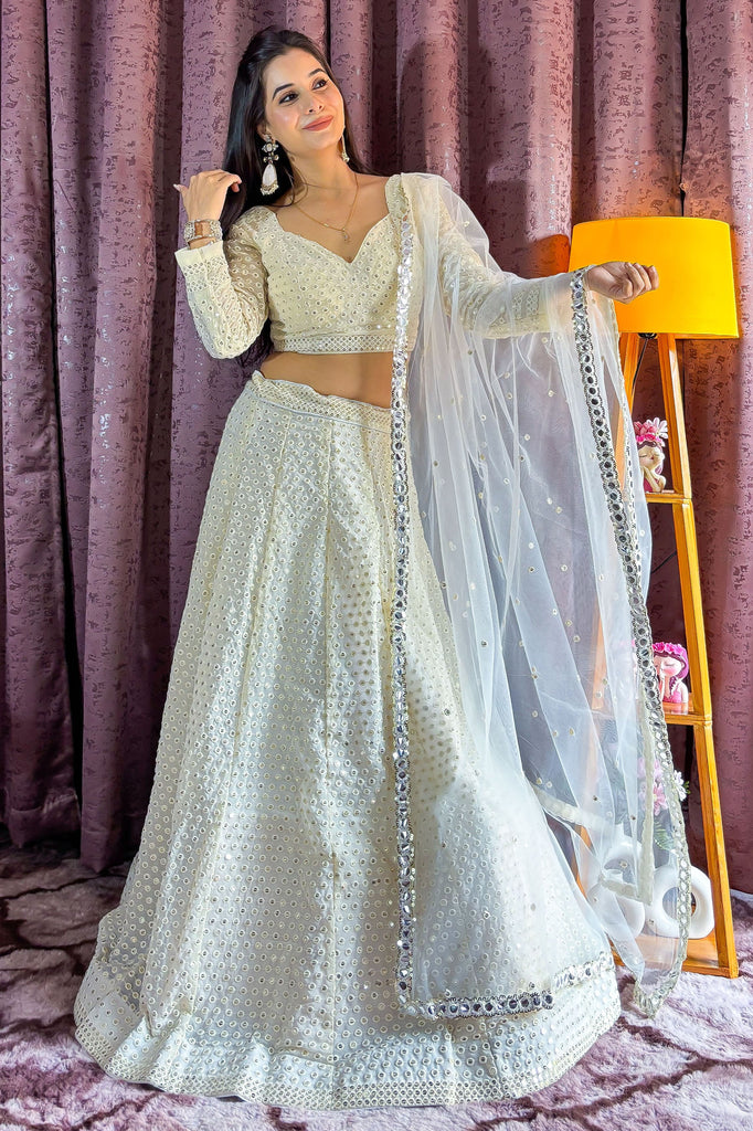 Adorable Off-White Sequins Georgette Wedding Wear Lehenga Choli