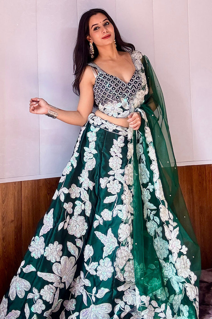 Attractive Green Sequins Georgette Designer Lehenga Choli With Dupatta