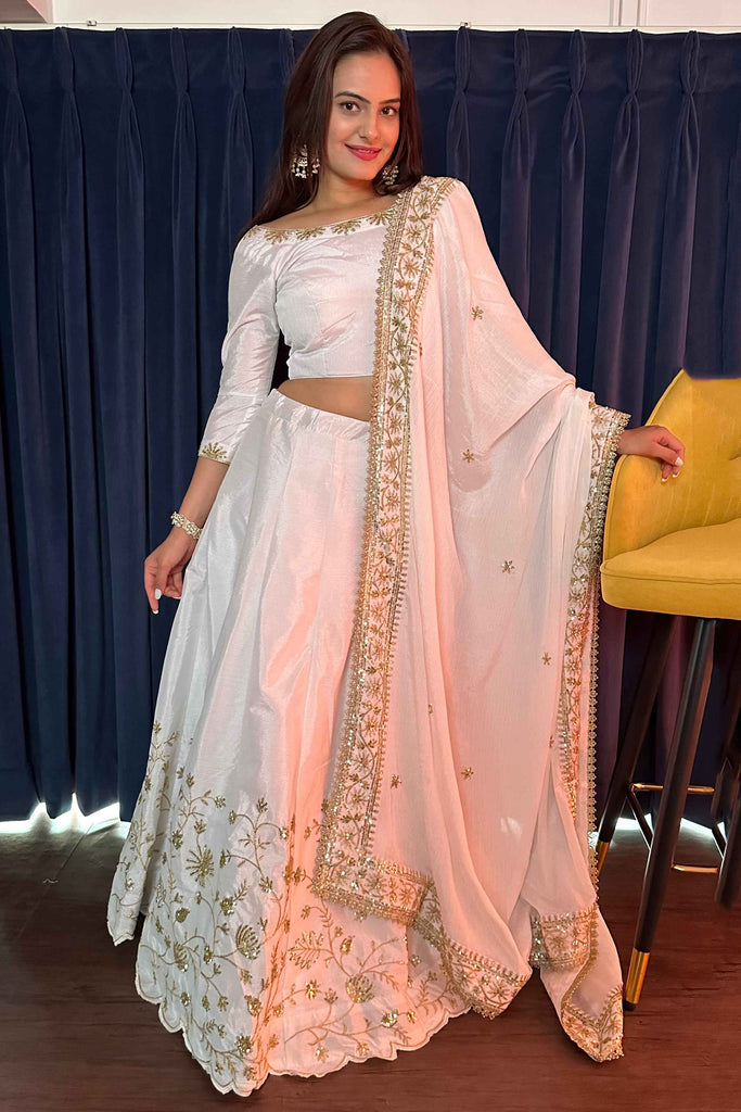 Adorable White Sequins Silk Function Wear Lehenga Choli With Dupatta