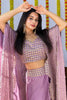 Dazzling Purple Silk Party Wear Skirt Choli With Stylish Shrug