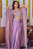 Dazzling Purple Silk Party Wear Skirt Choli With Stylish Shrug