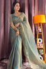 Astonishing Blue Hand Work Party Wear Saree With Blouse