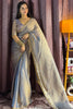 Adorable Grey Beads Work Party Wear Saree With Blouse