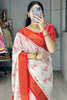 Desirable White Printed Silk Traditional Saree With Blouse