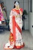 Desirable White Printed Silk Traditional Saree With Blouse