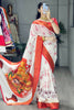 Desirable White Printed Silk Traditional Saree With Blouse