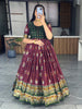 Alluring Maroon & Green Bandhani Printed Silk Traditional Gown