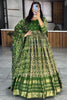 Fascinating Olive Green Zari Weaving Cotton Silk Gown With Dupatta