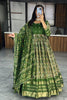 Fascinating Olive Green Zari Weaving Cotton Silk Gown With Dupatta