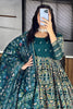 Outstanding Teal Blue Zari Weaving Cotton Silk Event Wear Gown